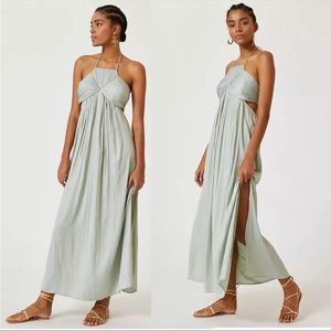 Anthropologie Sage Green Halter Maxi Dress